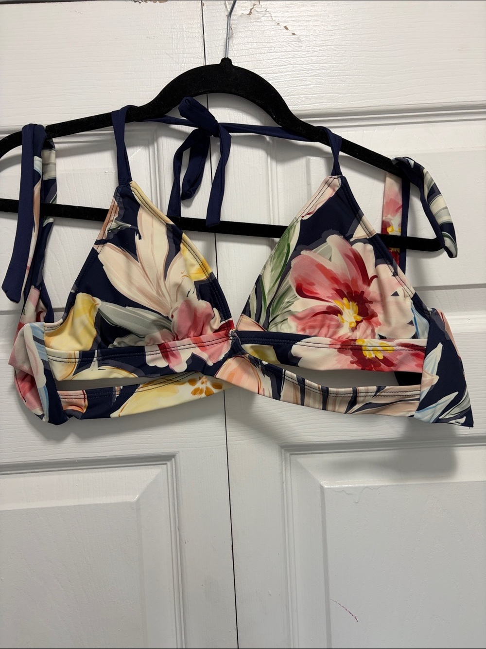 Kona Sol Floral Navy Blue Multi-Color Tie Bikini Top M padded